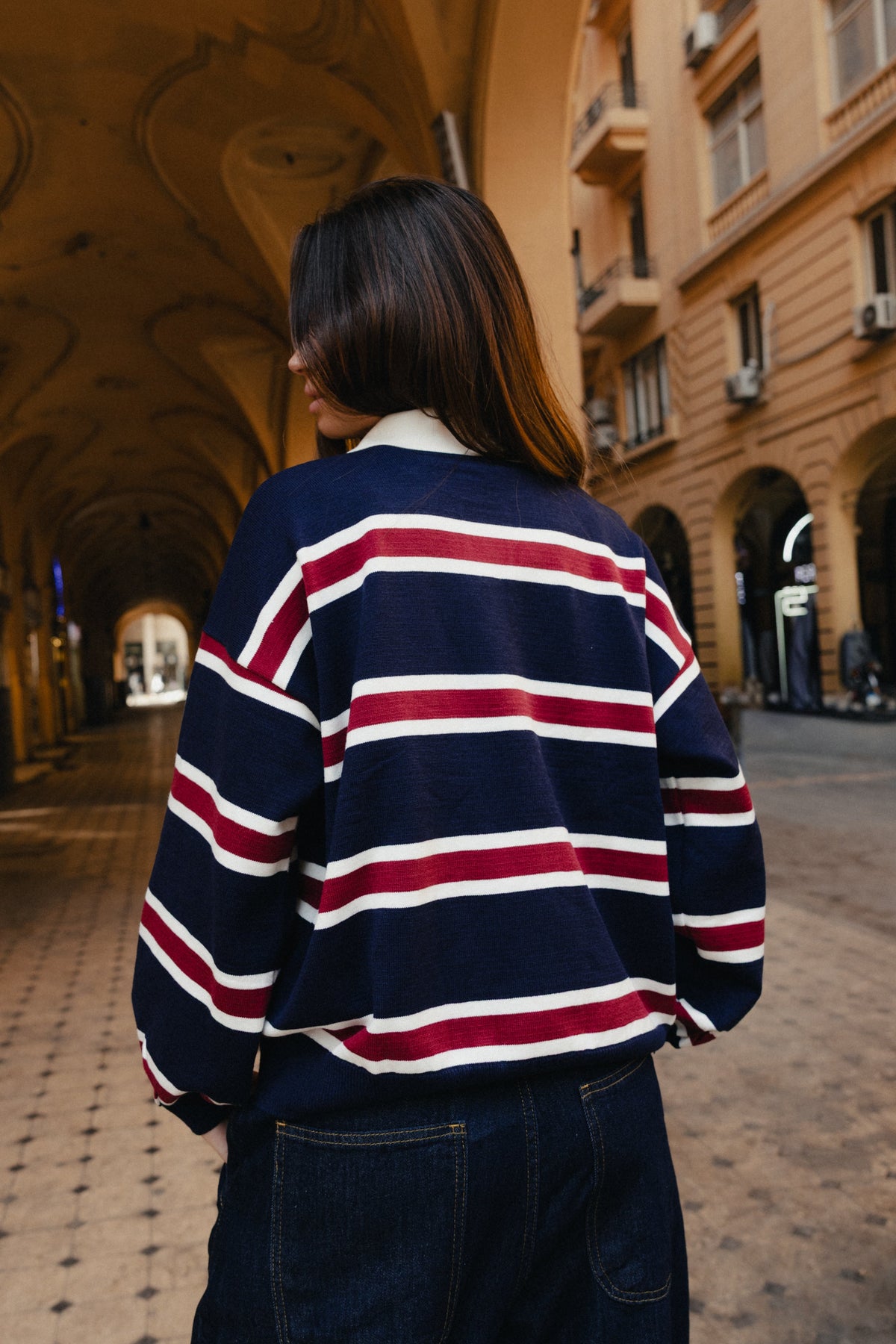 Stripped Polo Sweater