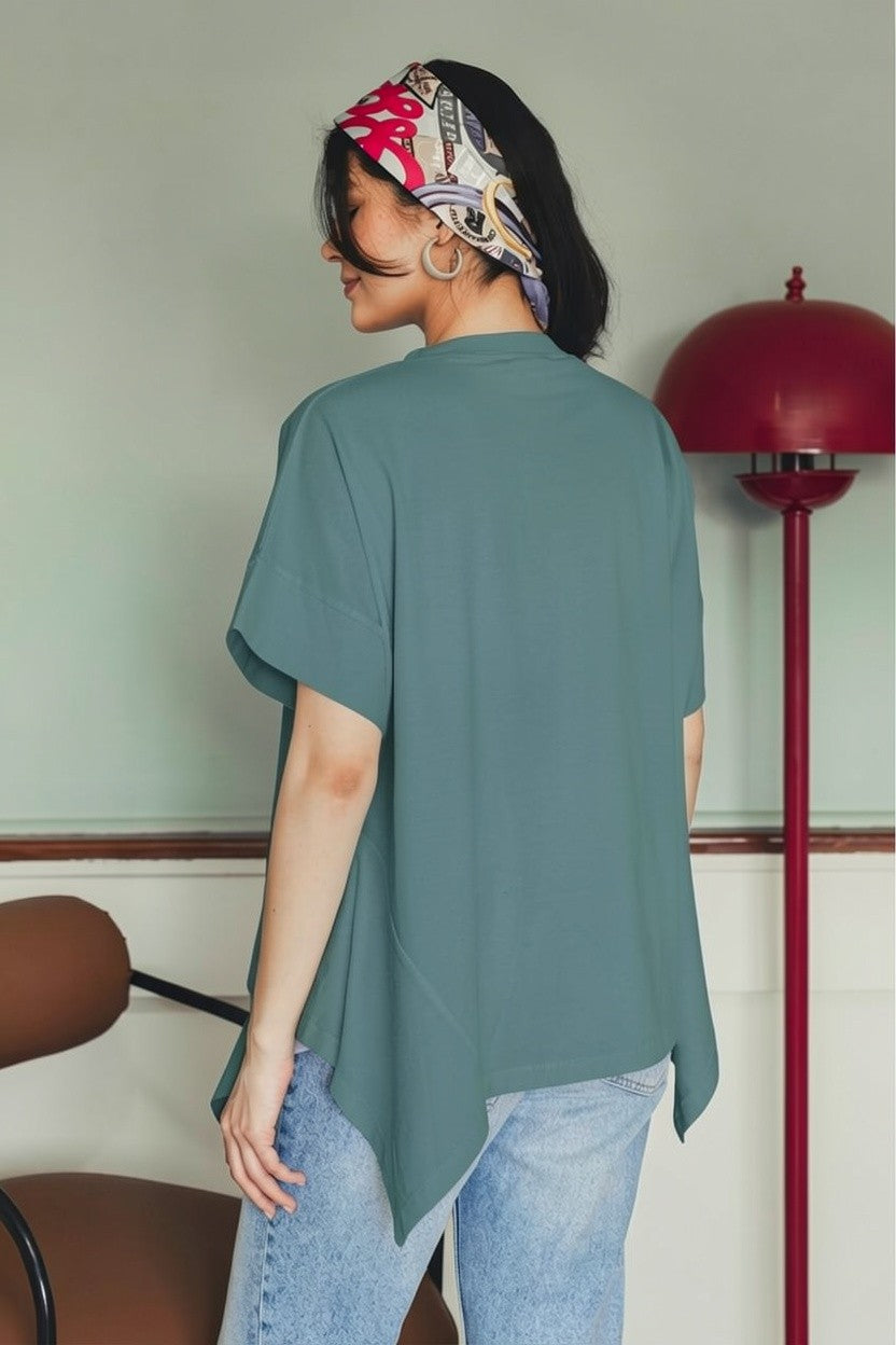 Asymmetric Cotton T-shirt - Indigo