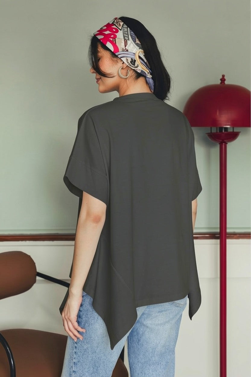 Asymmetric Cotton T-shirt - Charcoal Gray