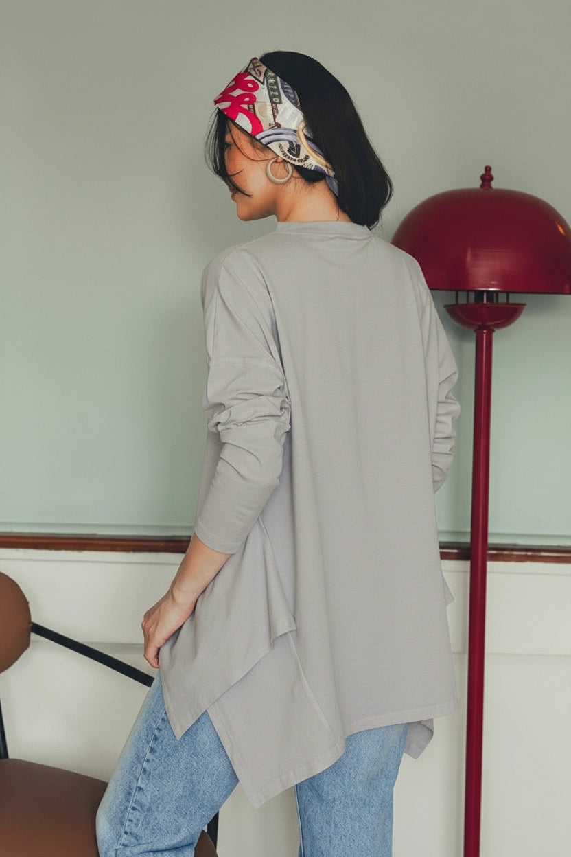 Long Sleeve Cotton T-shirt -Heather Grey