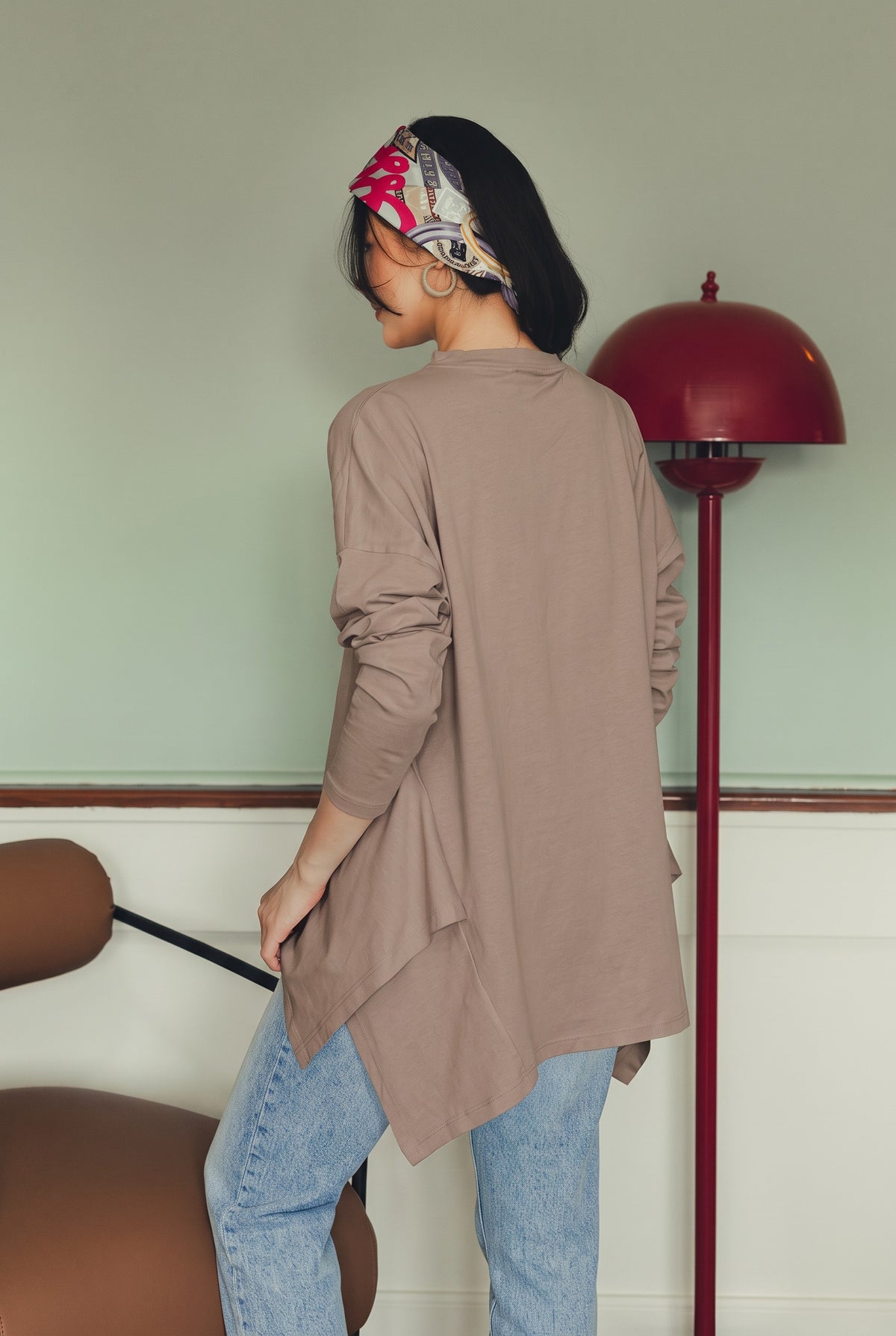Long Sleeve Cotton T-shirt - Coffee