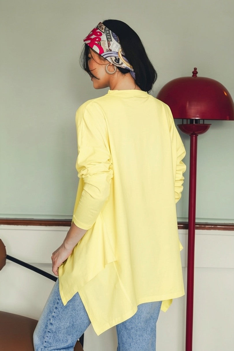 Asymmetric Long Sleeve T-shirt - Butter Yellow