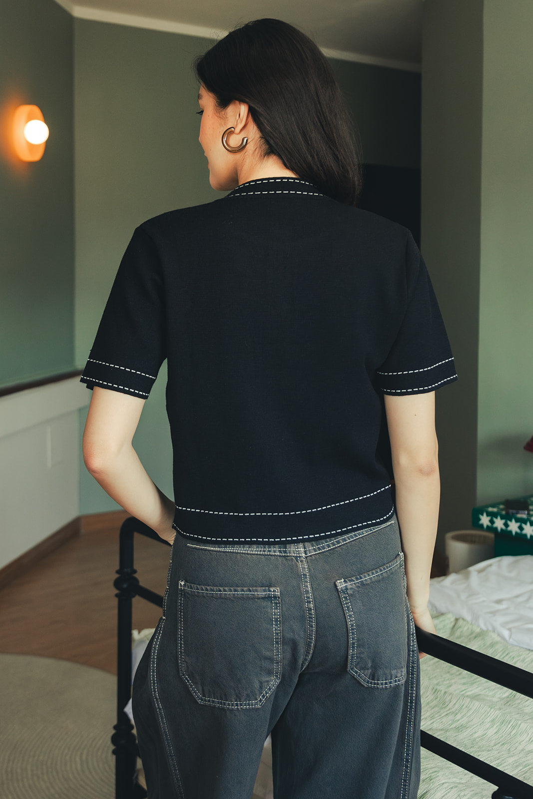 Stitched Knit Top - Black