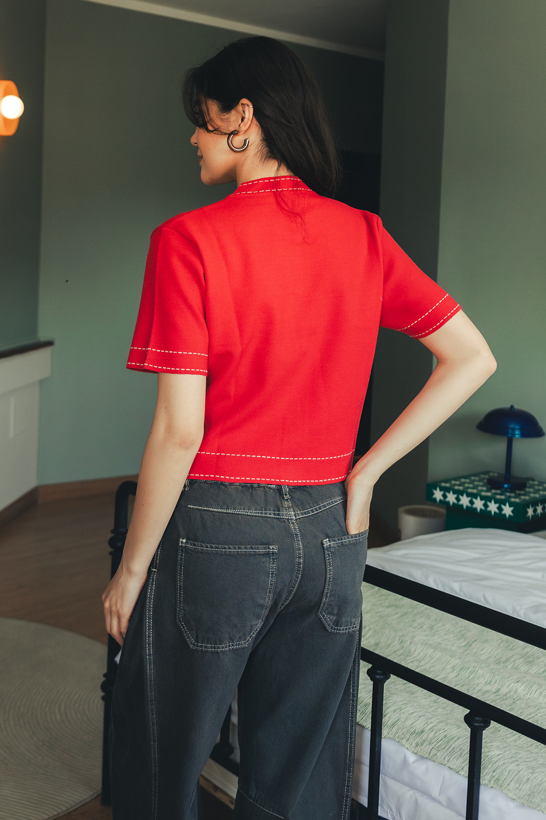Stitched Knit Top - Cherry