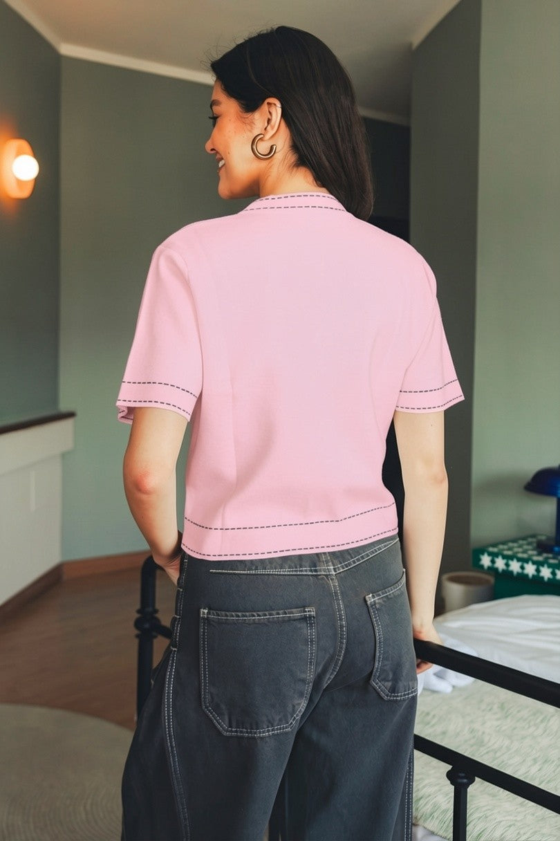 Stitched Knit Top - Pink