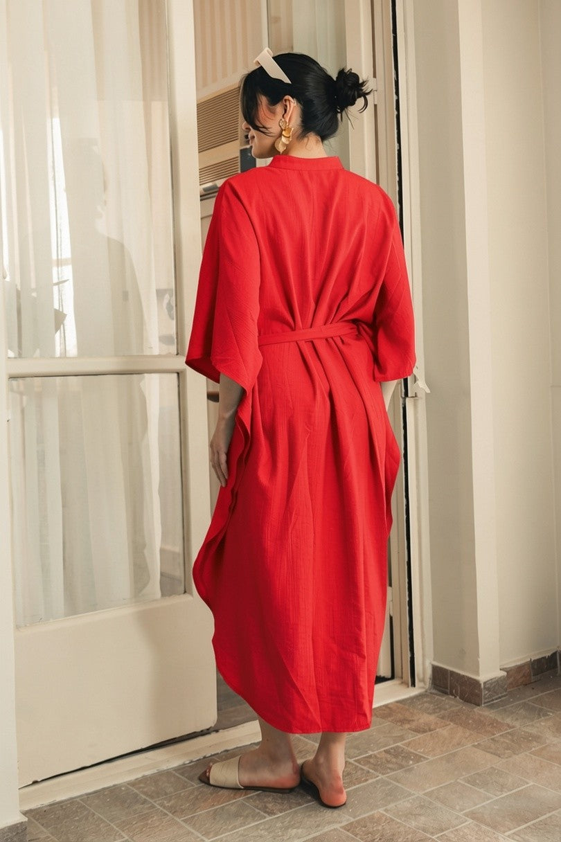 Watermelon Linen Blend Kaftan Dress