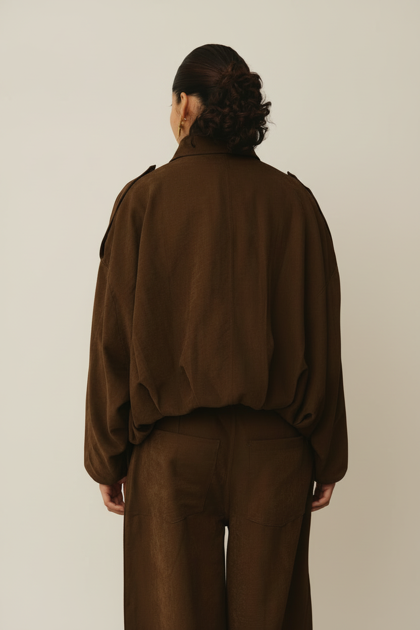 Light Faux Suede Balloon Jacket - Camel