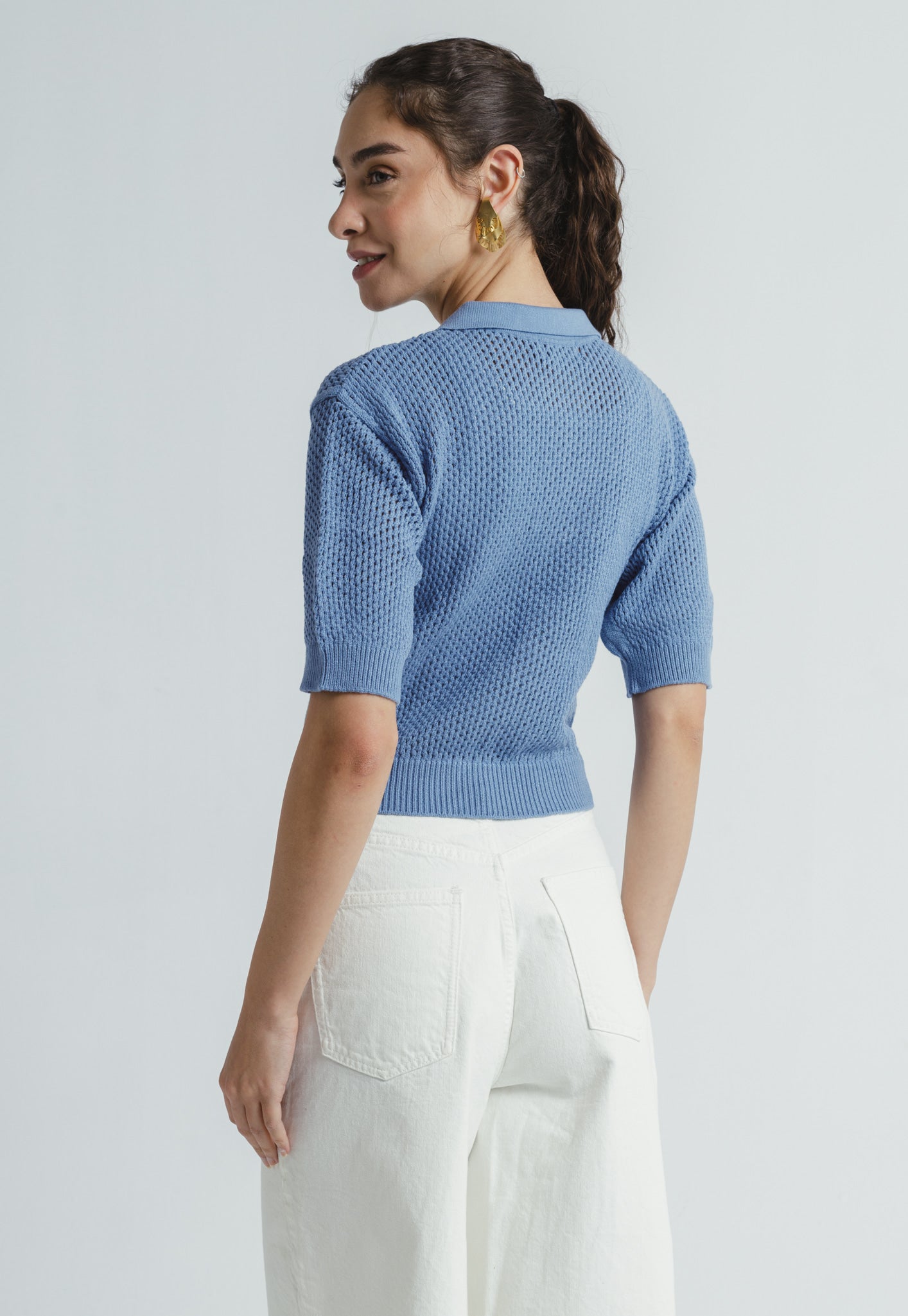 Polo Knit Top - Indigo