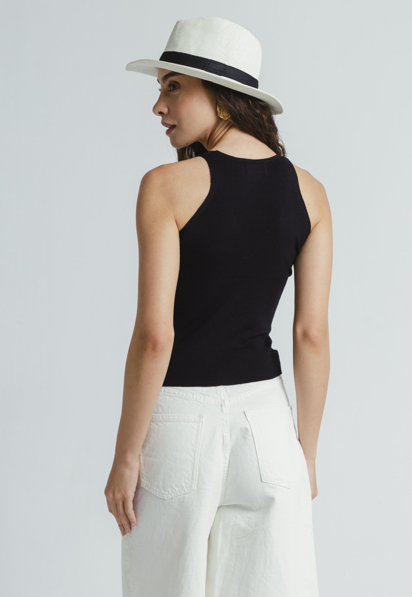 V Neck Knit Top - Black