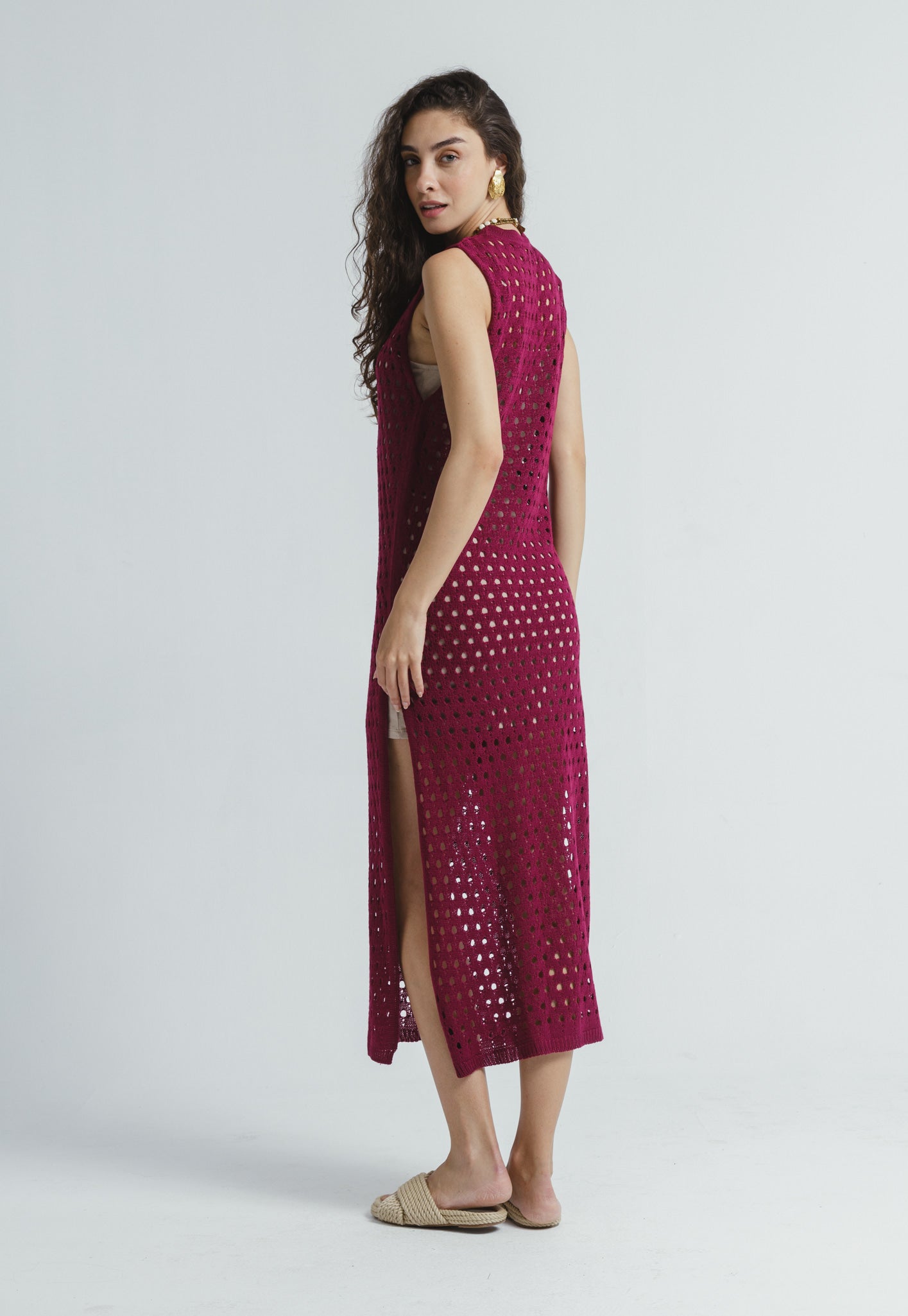 Knit Long Dress - Wine