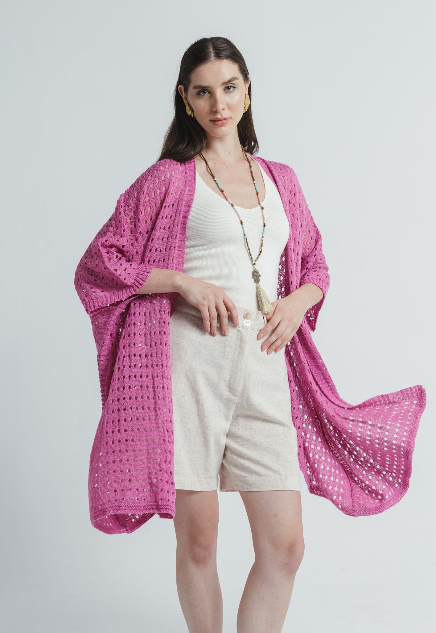 Long Knit Cardigan - Pink