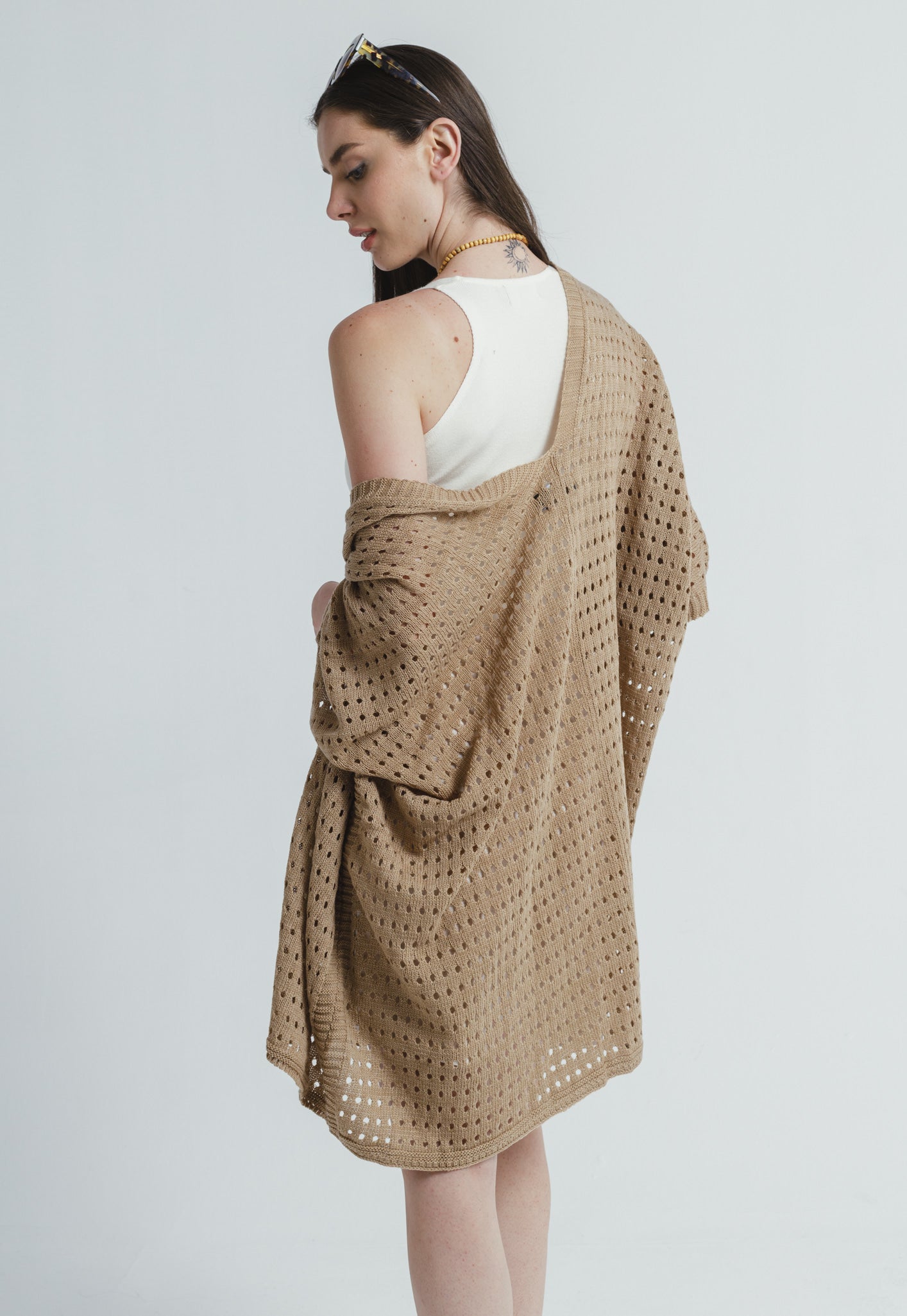 Long Knit Cardigan - Beige