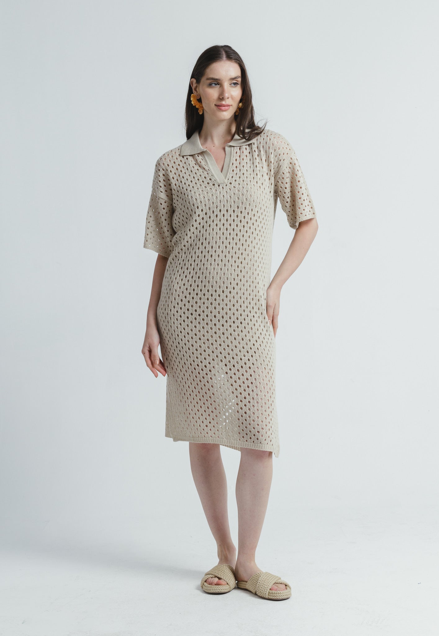 beige polo dress Short Sleeve Mini Polo Dress