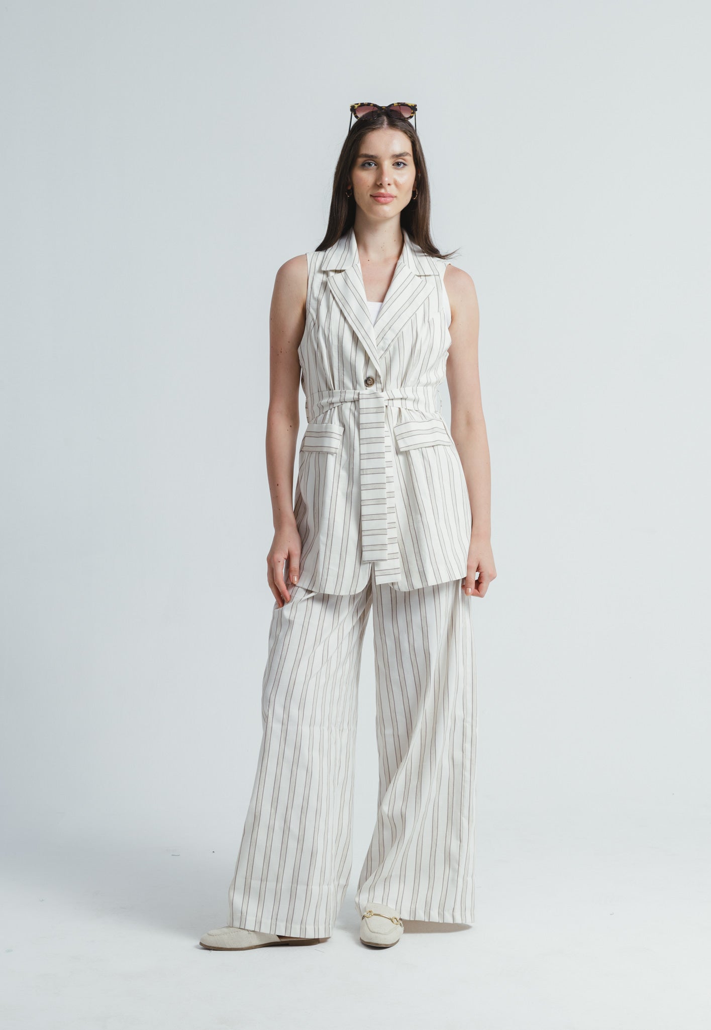 Striped Linen Set - Beige