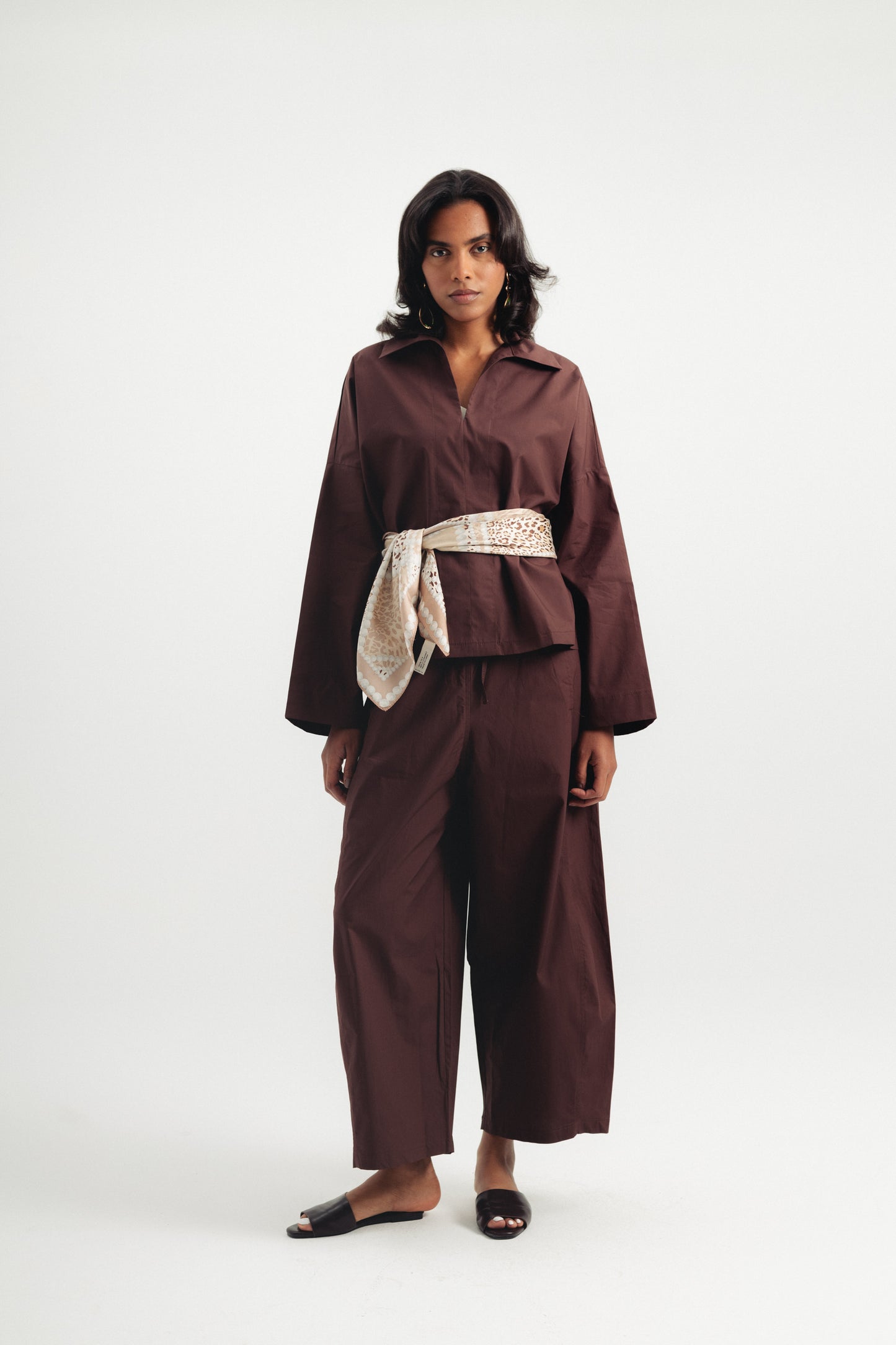 Casual Poplin Barrel Pants - Brown