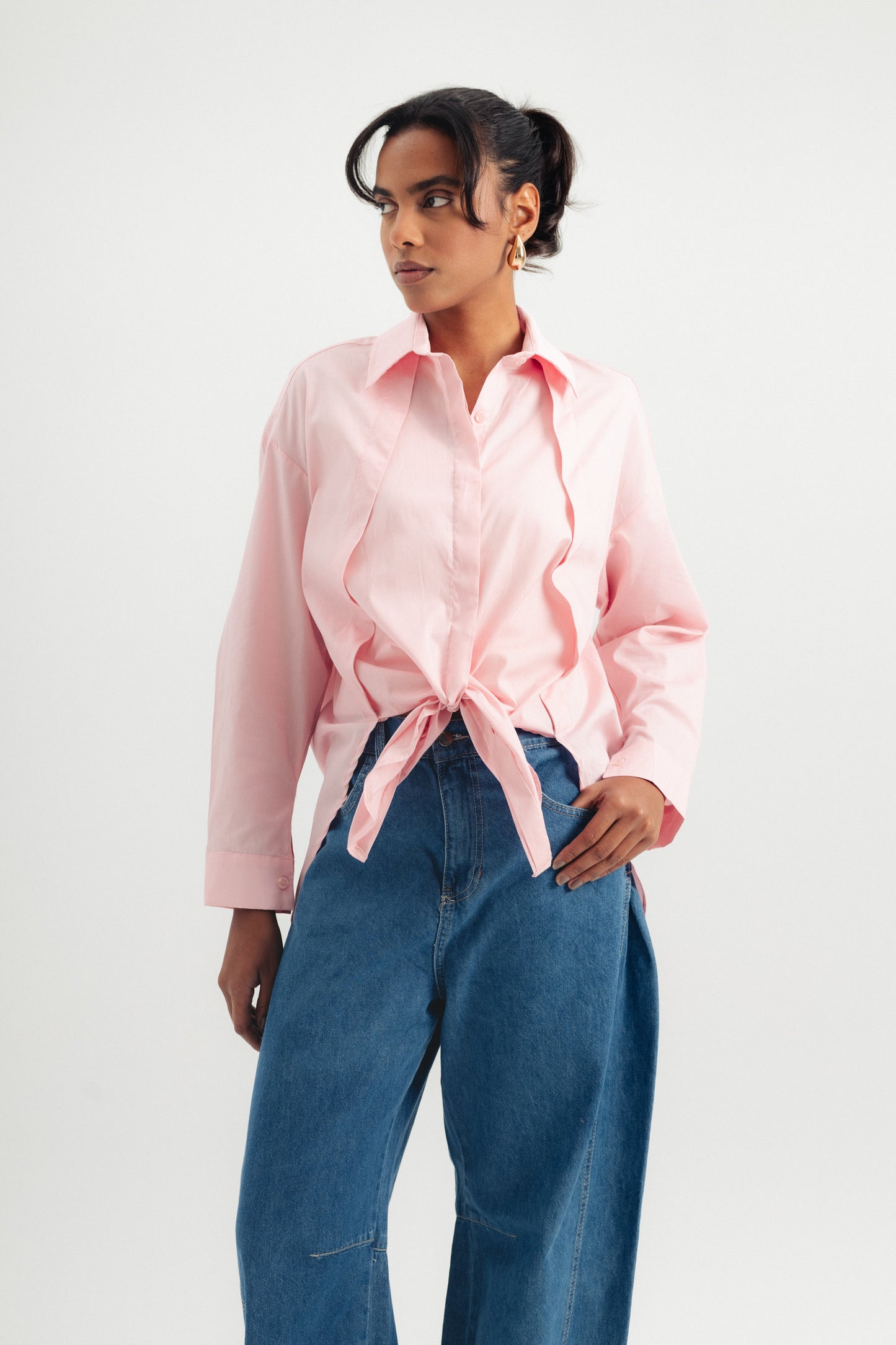 Round Cut Poplin Shirt - Pink