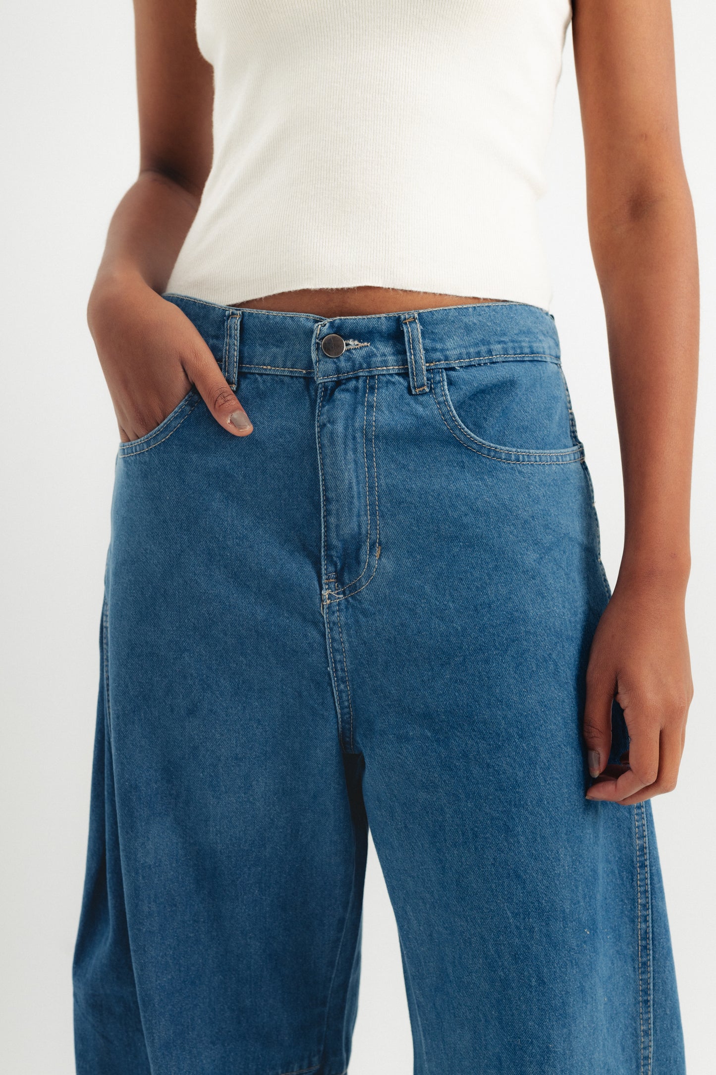 Barrel Denim Pants - Medium Blue
