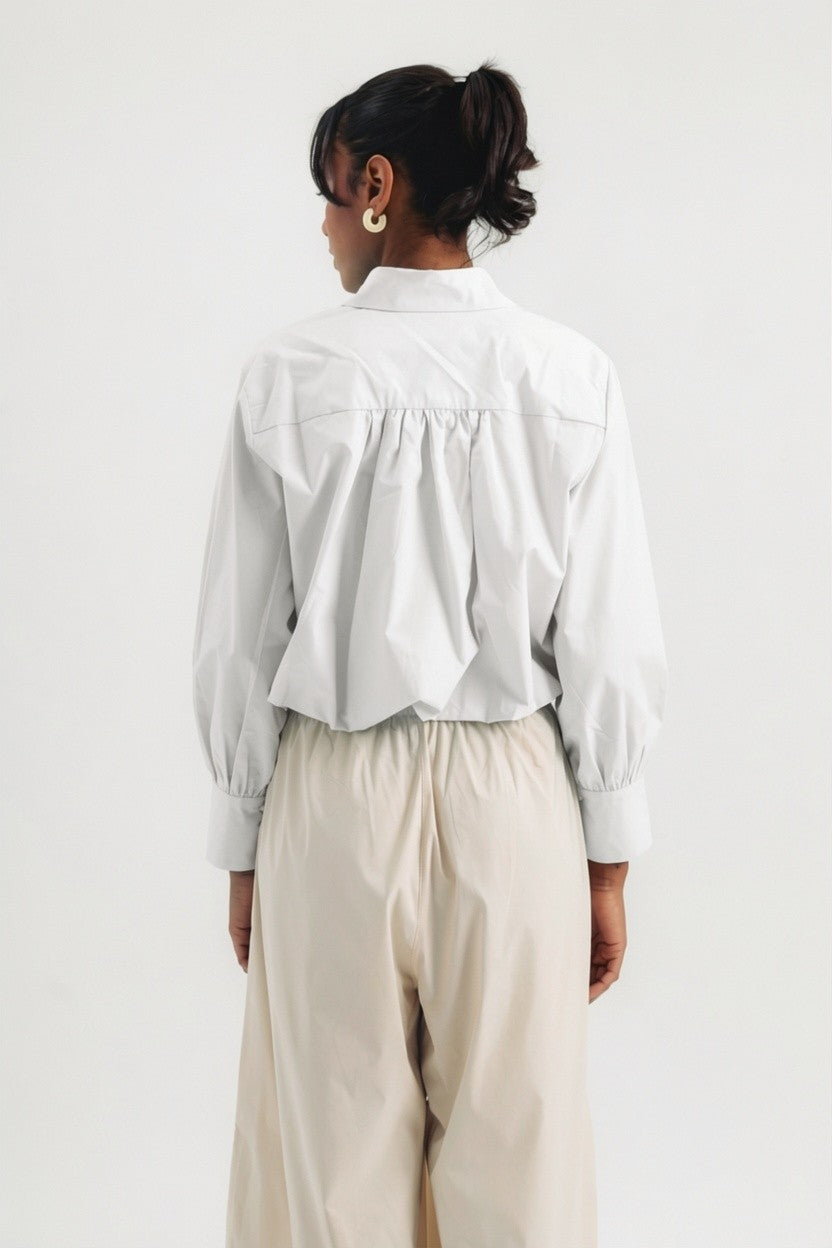 Balloon Cropped Shirt - White