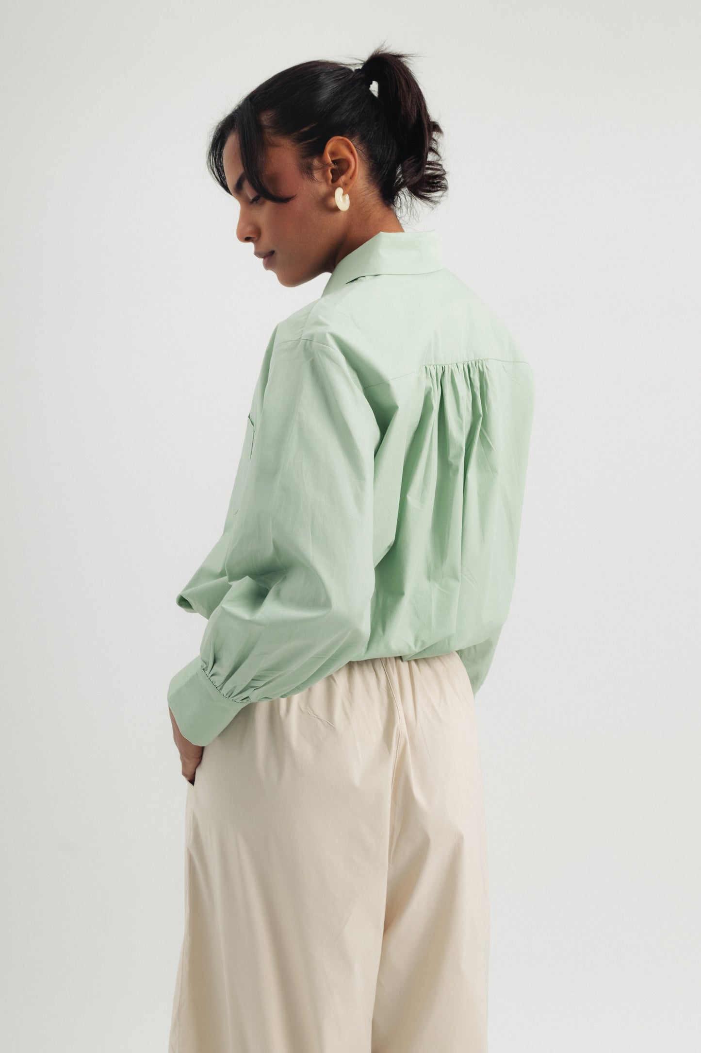 Balloon Cropped Shirt - Mint Green