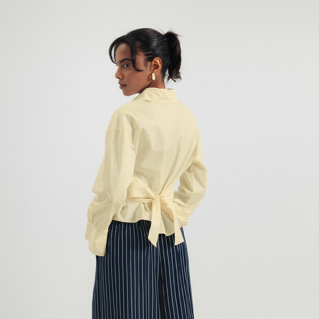 Cinched Poplin Shirt - Yellow