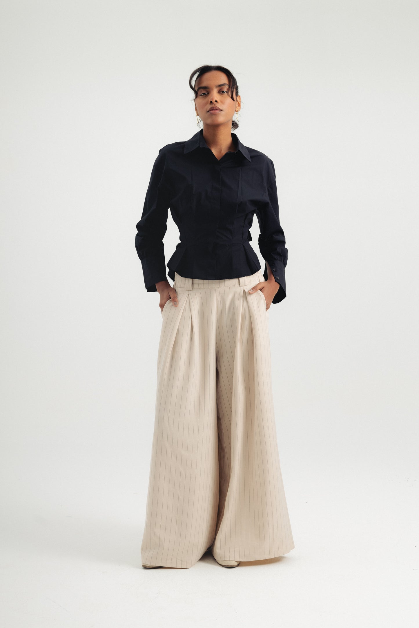 Cinched Poplin Shirt - Black
