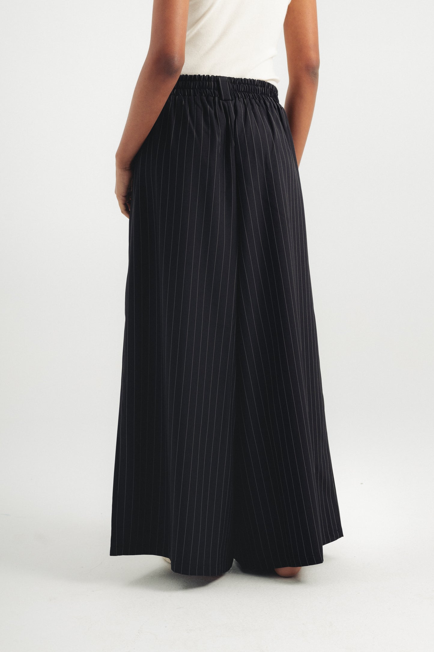 Striped Wide Leg Pants - Black