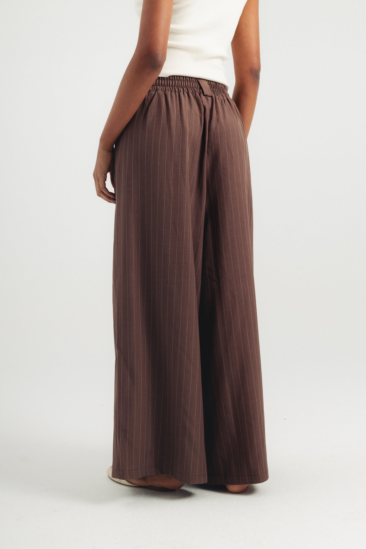 Striped Wide Leg Pants - Brown