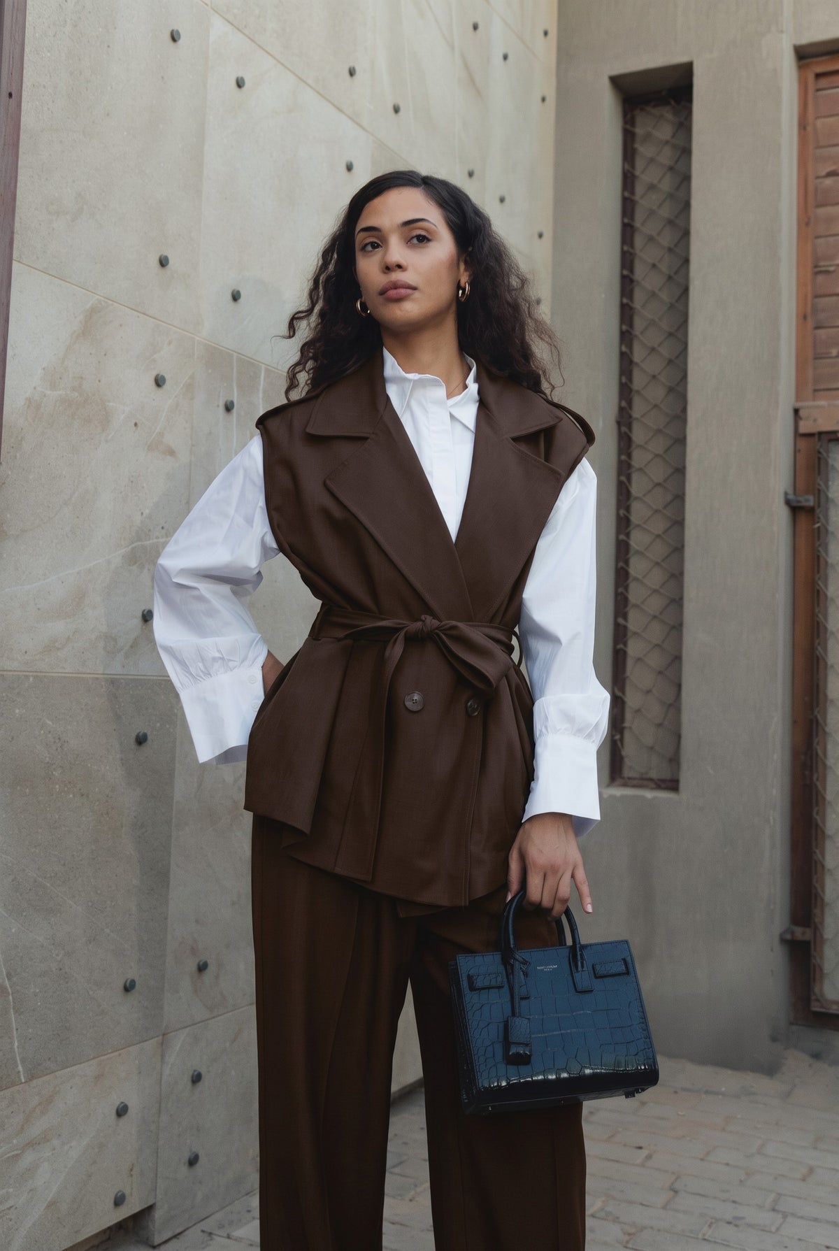 Padded Shoulders Belted Vest