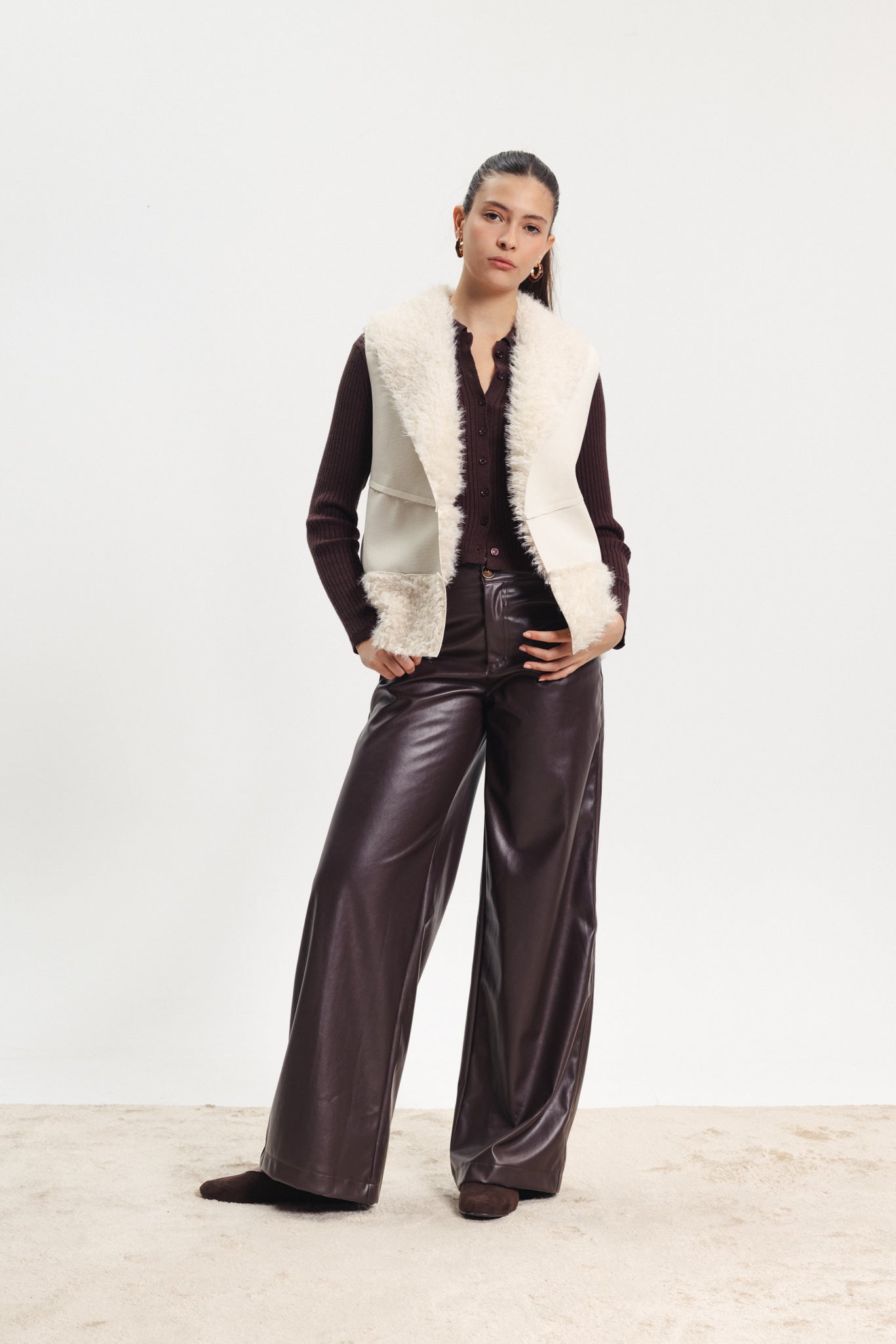 Reversible Vest - Leather/ Fur - White