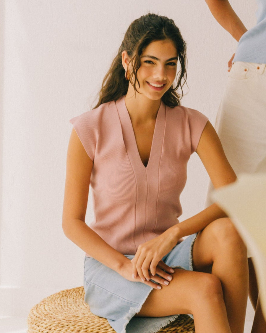 Double Slit Knit Top - Pink