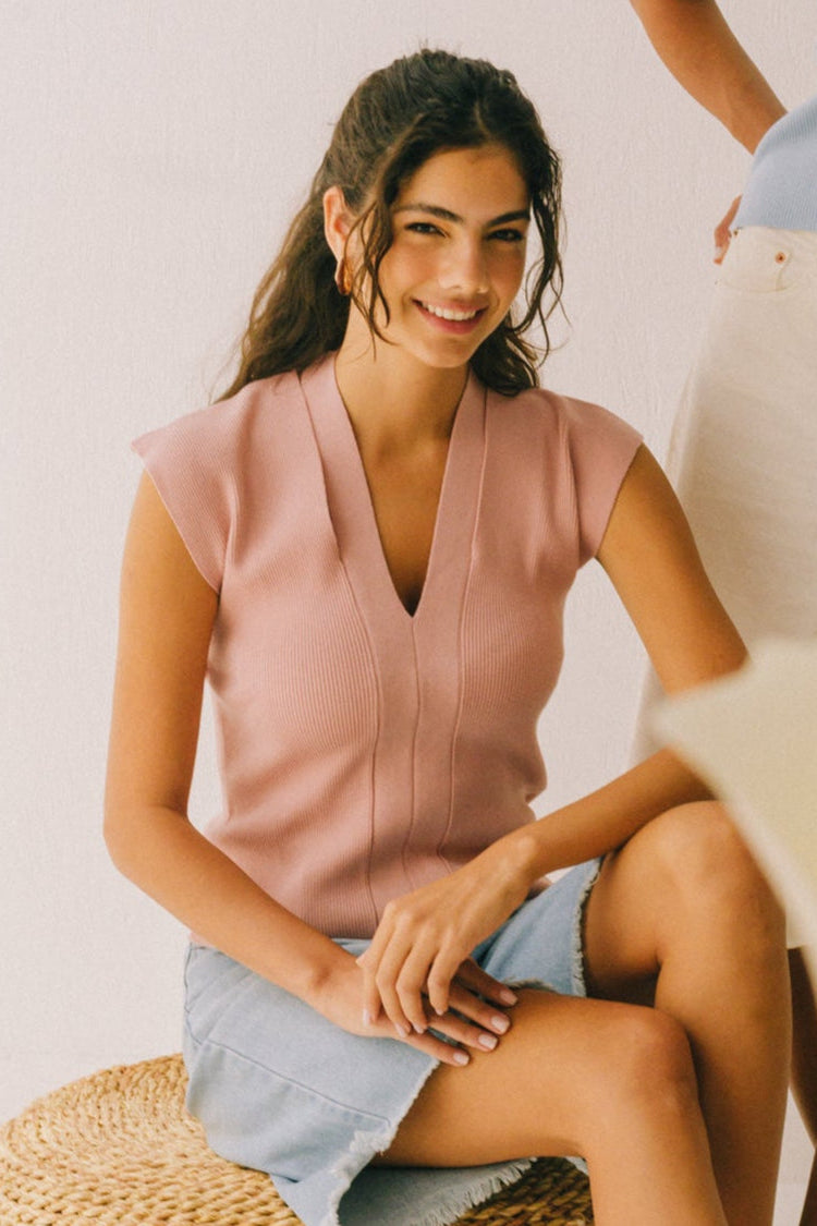 Double Slit Knit Top - Pink