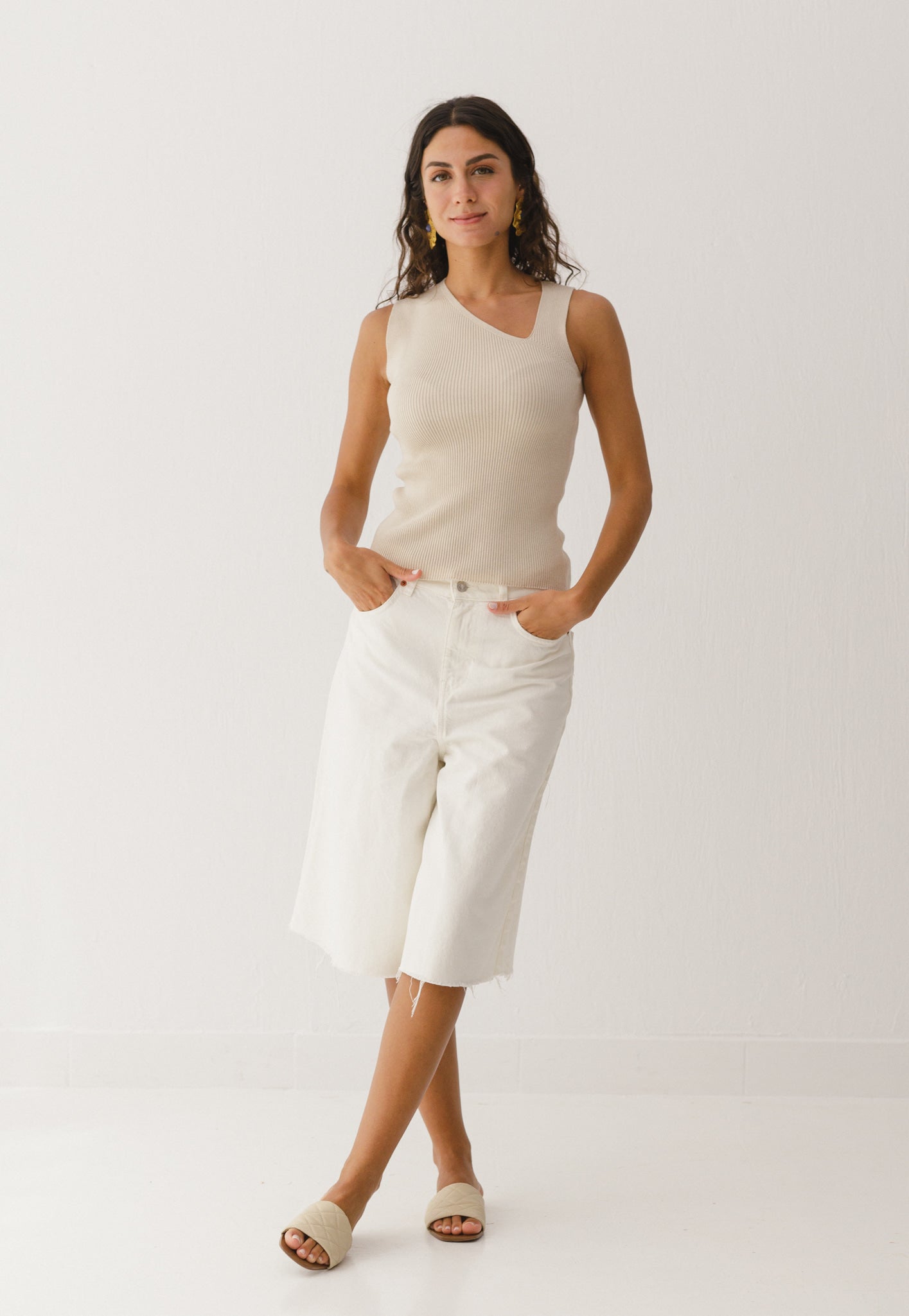 Asymmetric Knit Top - Beige