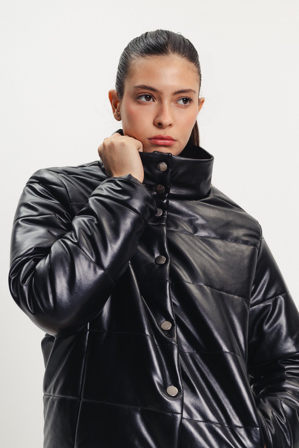 Puffer Leather Jacket - Black