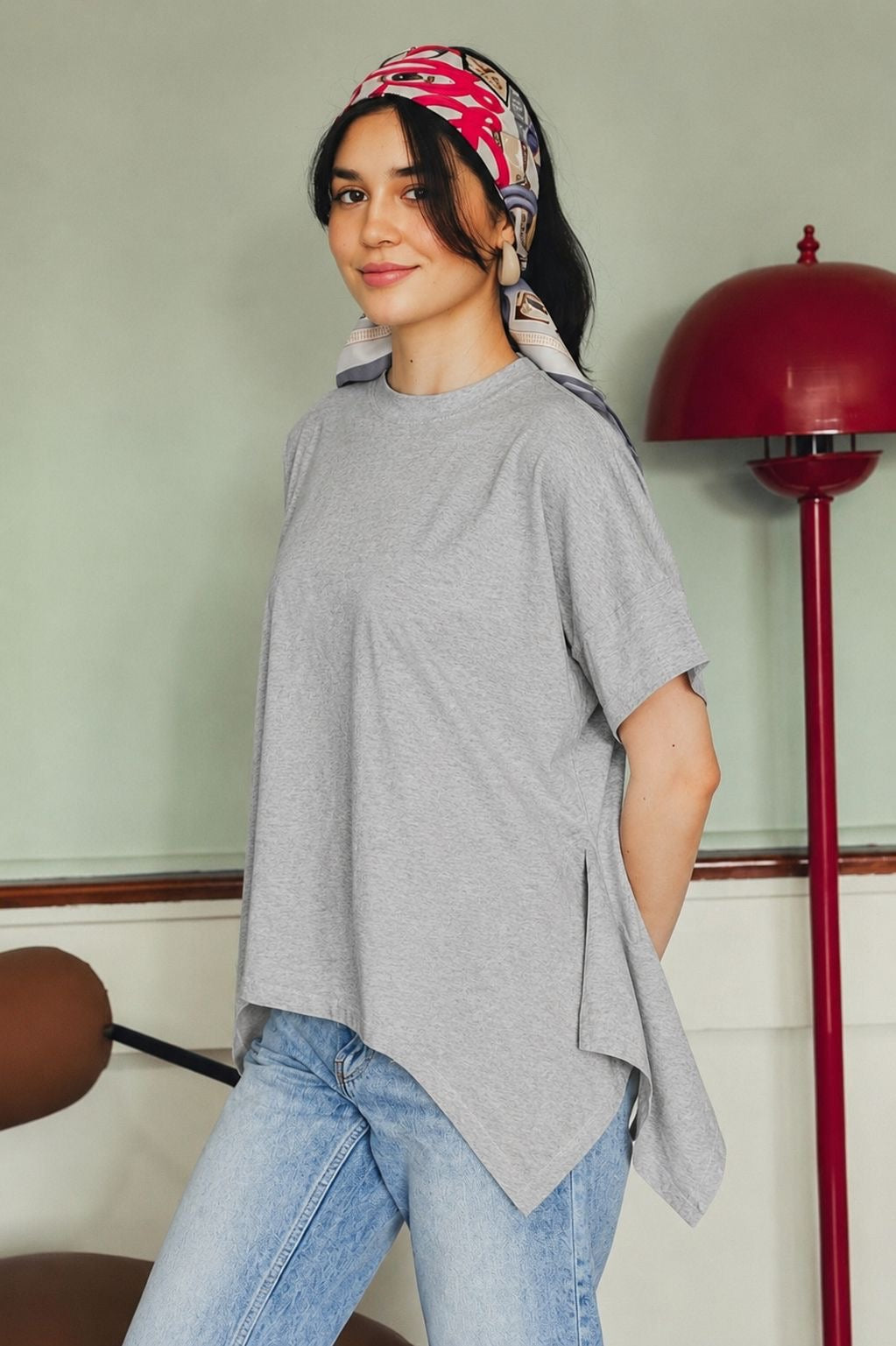 Asymmetric Cotton T-shirt - Heather Gray