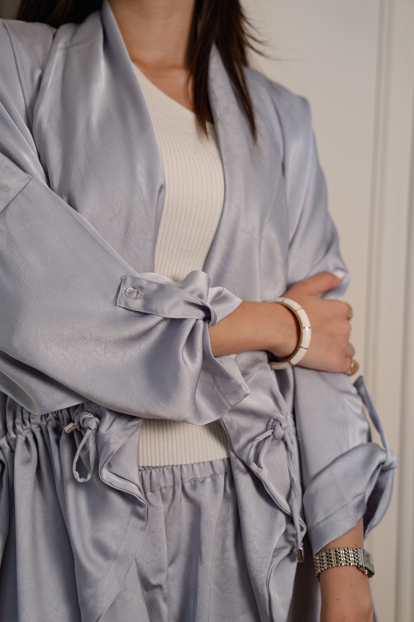 Crushed Satin Jacket - Silver Grey