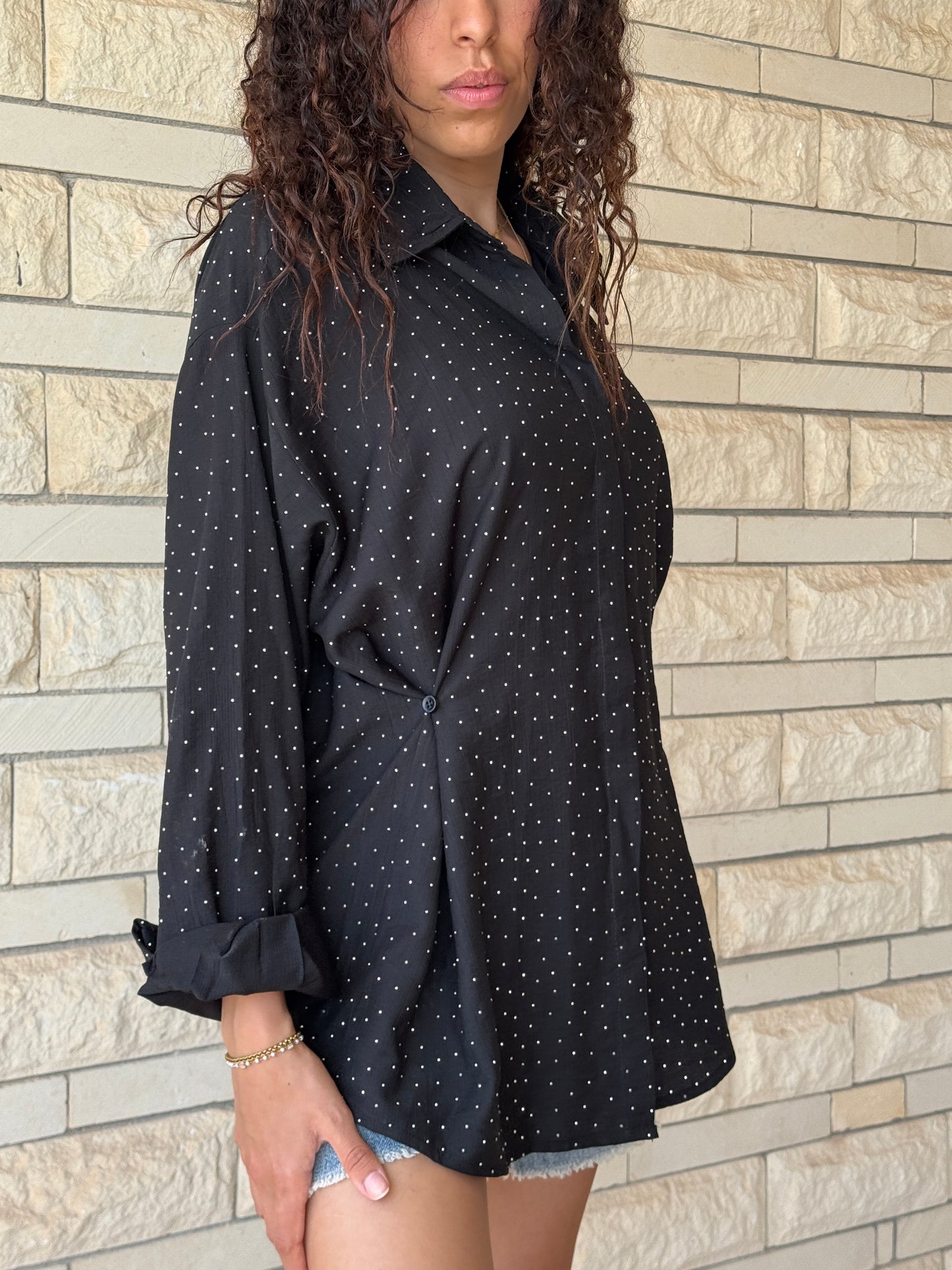 Studded Side Buttons Shirt - Black