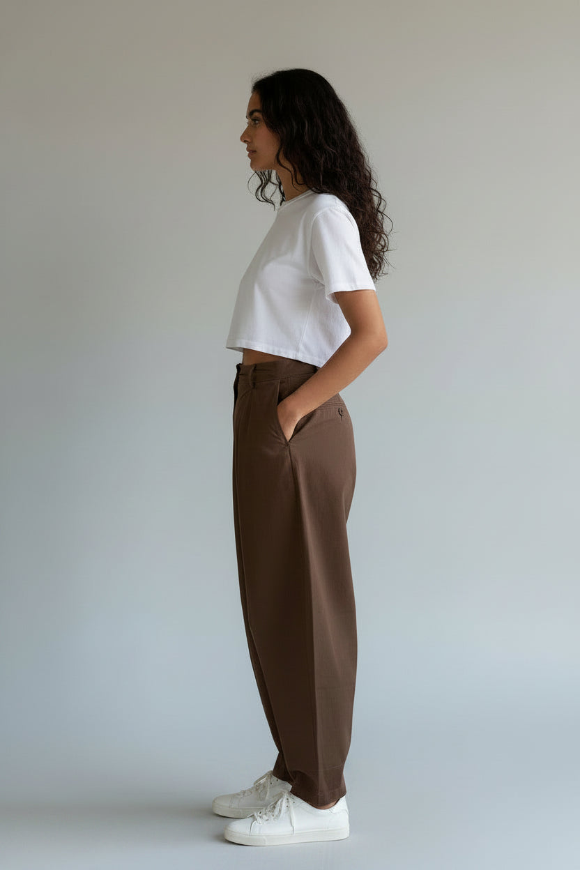 Pleated Barrel Pants Brown