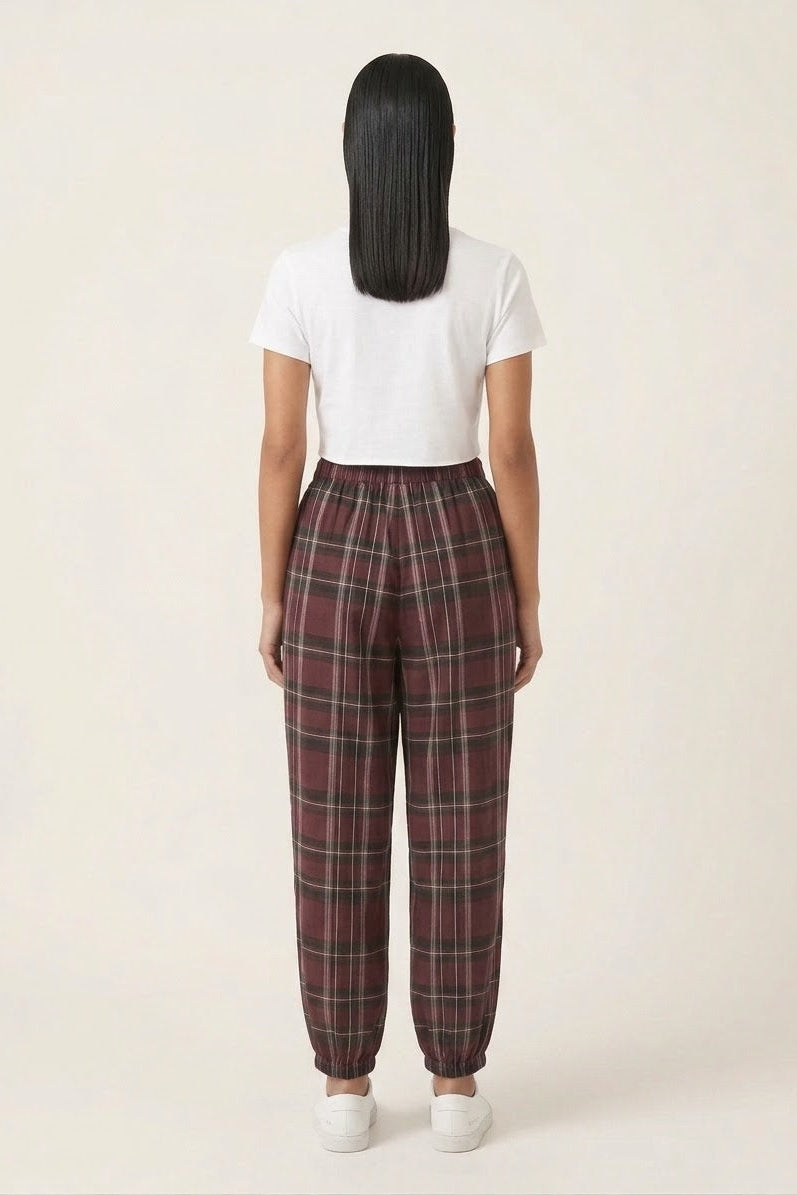 Checkered Balloon Pants - Burgundy