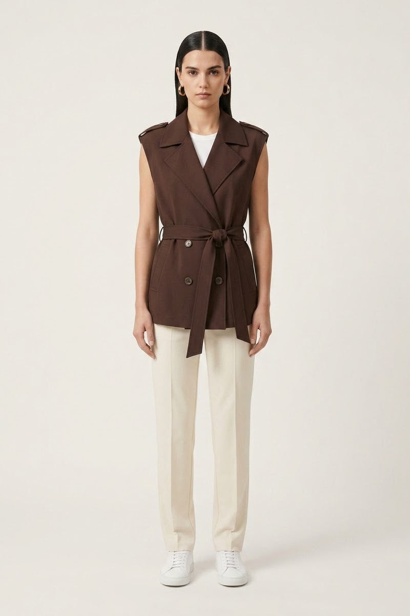 Tencel Belted Vest - Brown