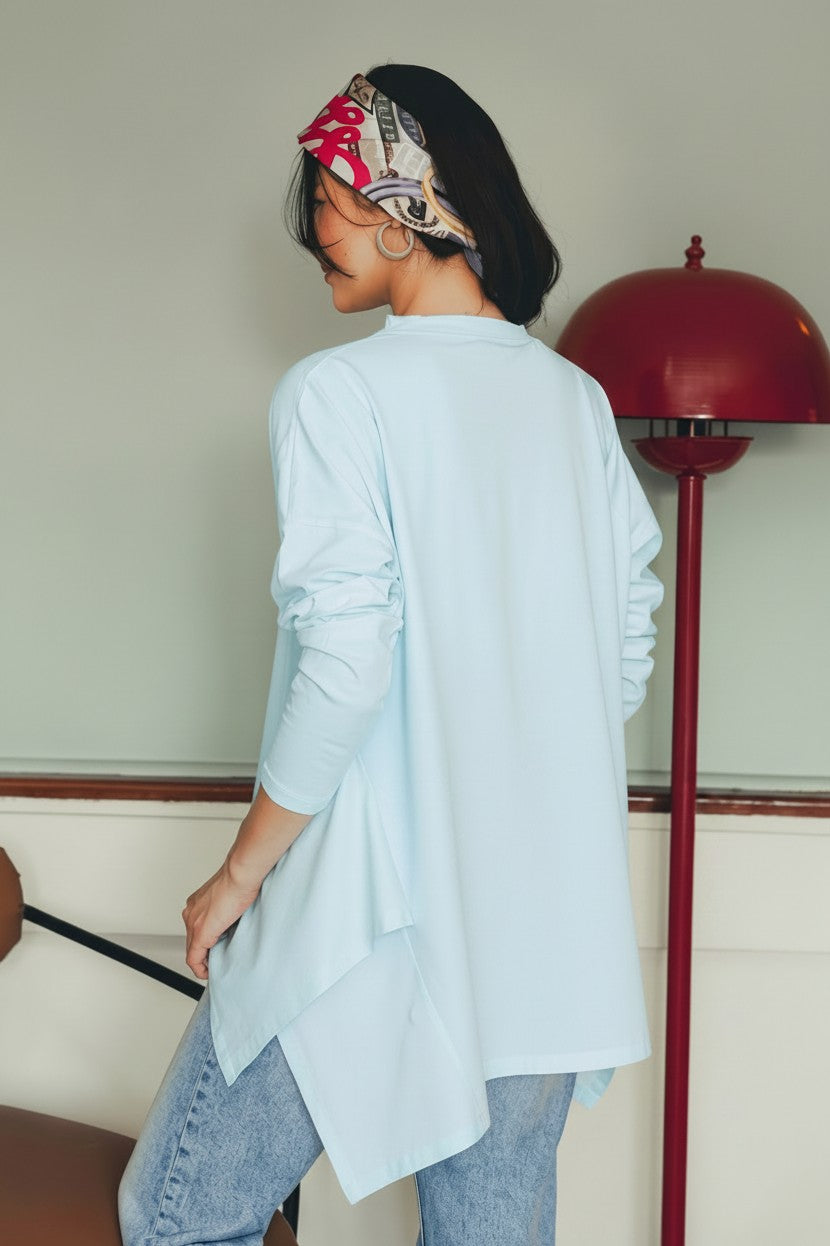 Asymmetric Long Sleeve T-shirt - Baby Blue