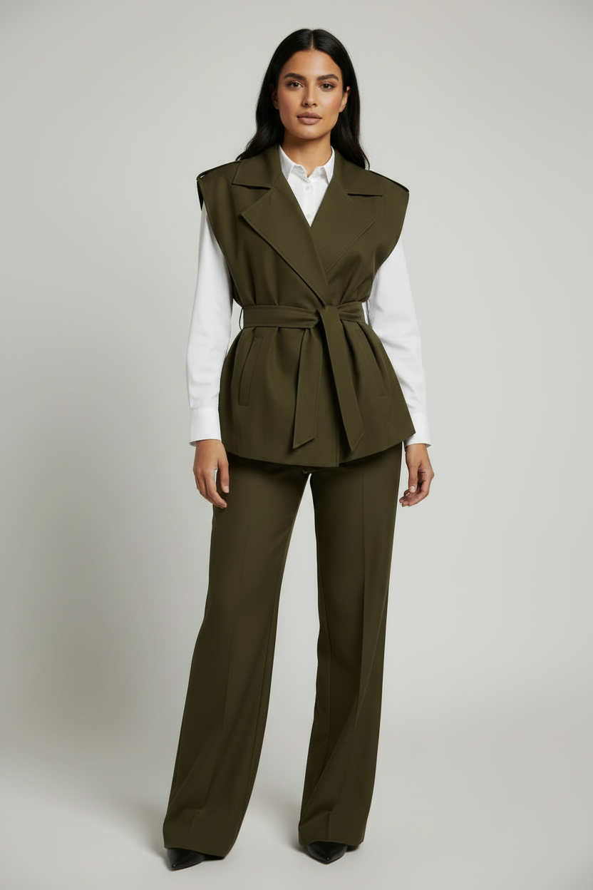 Tencel Belted Vest - Olive