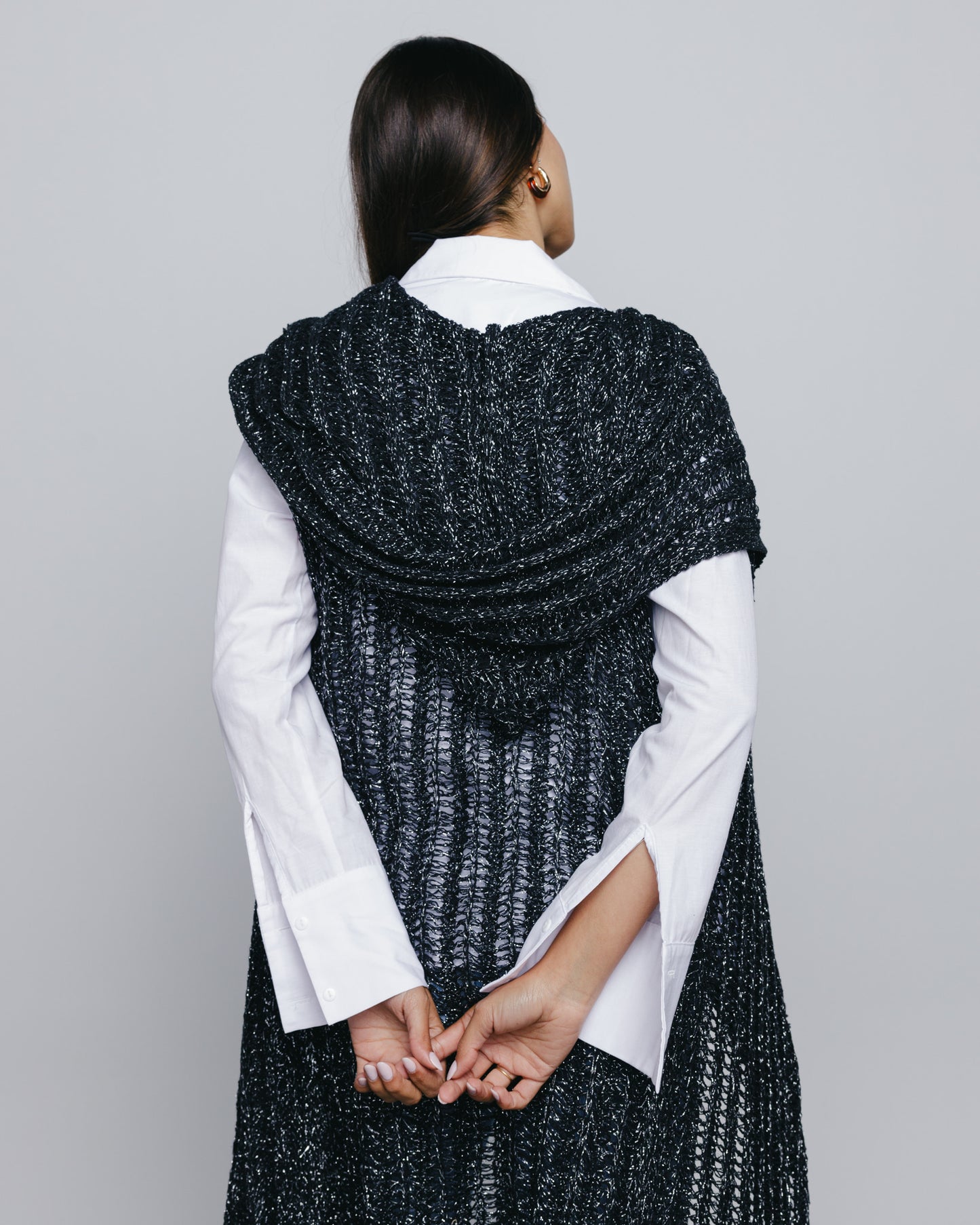 Metallic Crochet Vest - Black