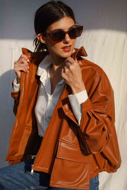 COOL BREEZE  LEATHER JACKET IN BROWN