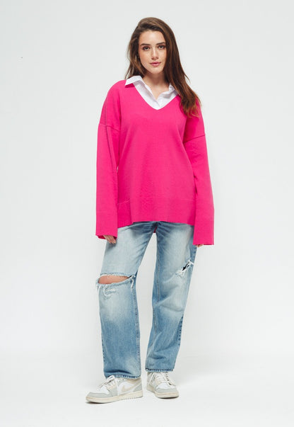 V neck sweater - Hot Pink