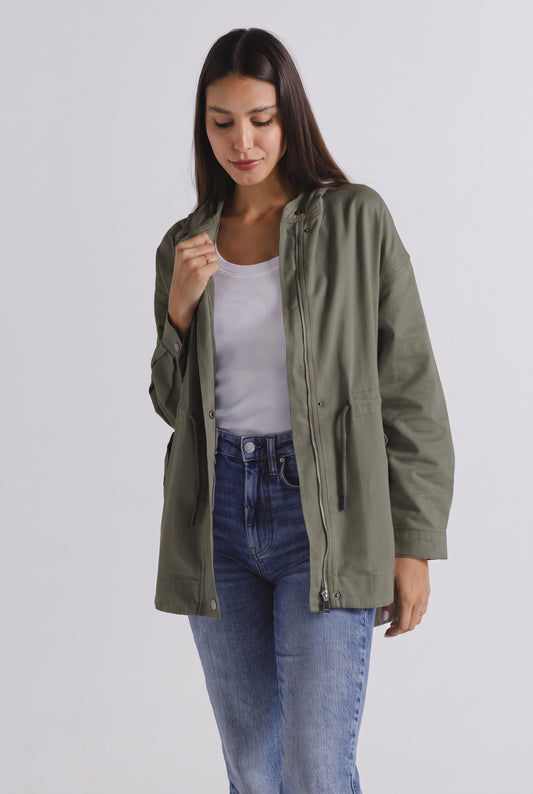 Utility Hooded Gabardine Jacket - Olive