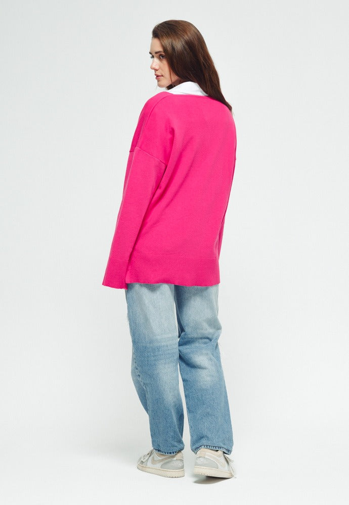 V neck sweater - Hot Pink