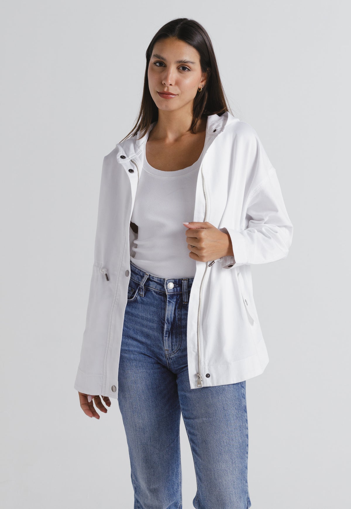 Utility Hooded Gabardine Jacket White
