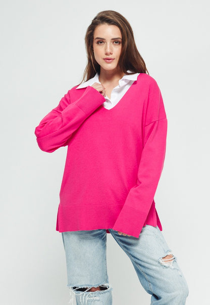 V neck sweater - Hot Pink