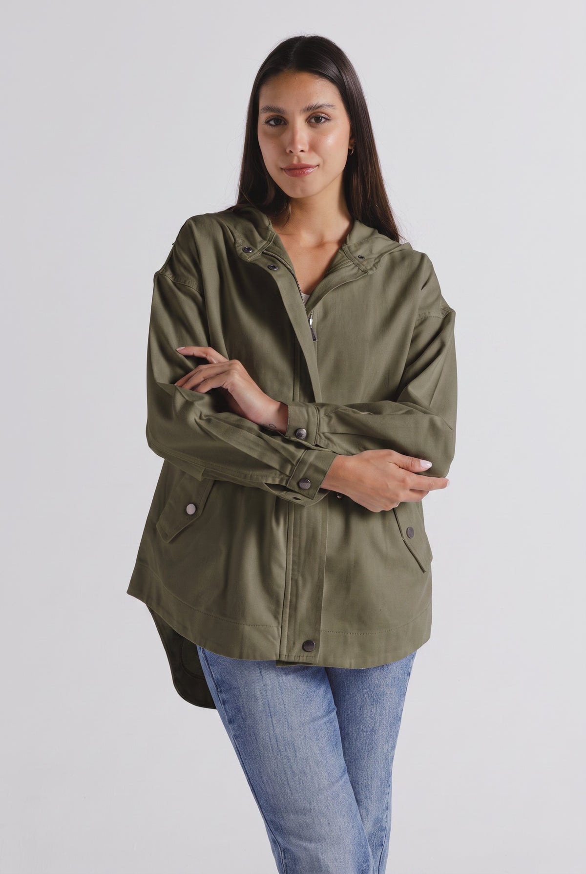 Utility Hooded Gabardine Jacket - Olive