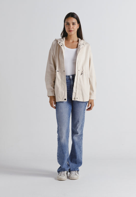 Utility Hooded Gabardine Jacket Beige
